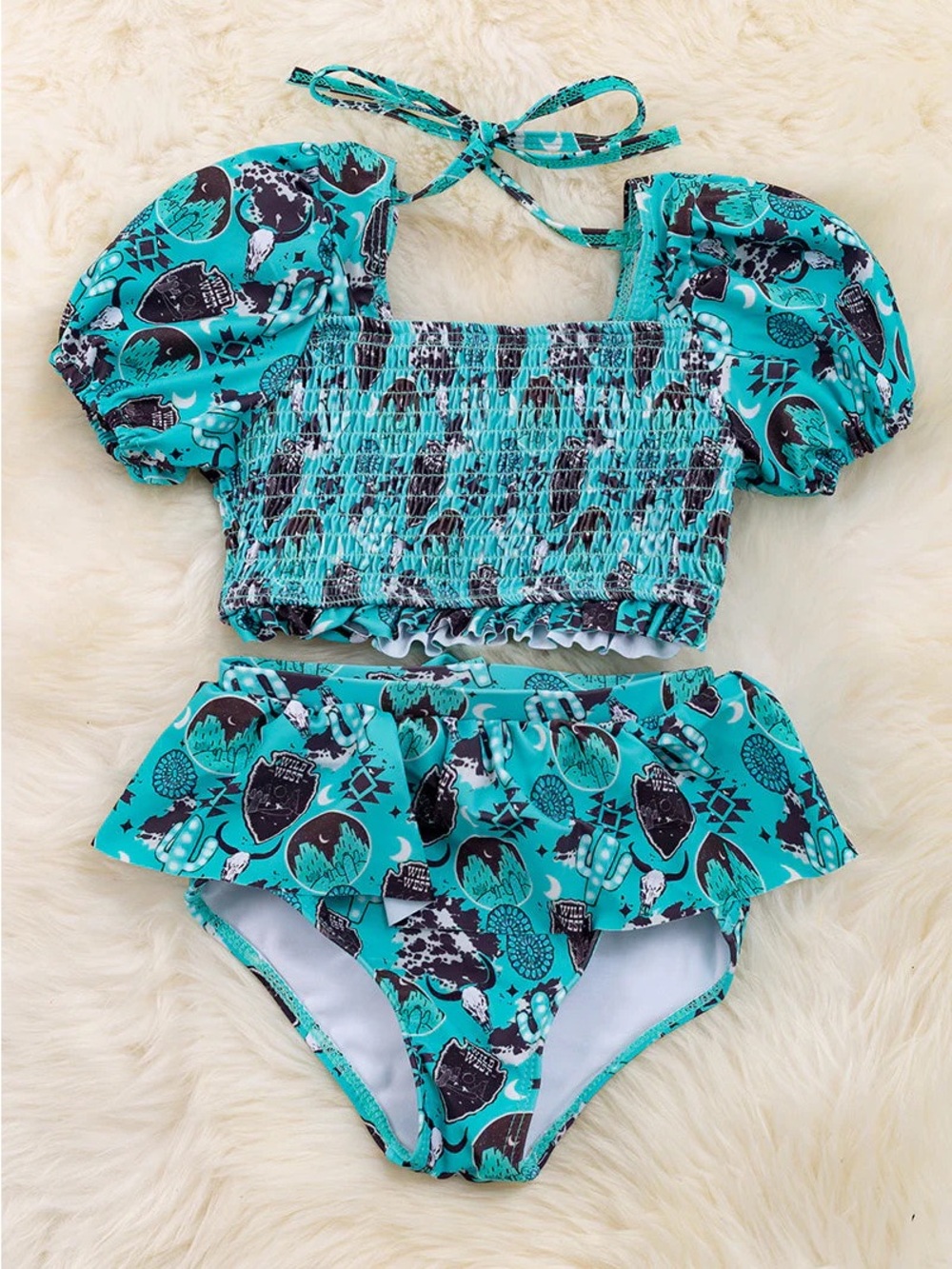 Turquoise Two-Piece Ruffled Swim Set